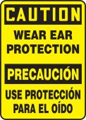 Bilingual OSHA Caution Safety Sign: Wear Ear Protection