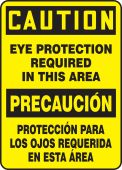 Bilingual OSHA Caution Safety Sign: Eye Protection Required In This Area