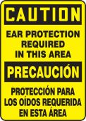 Bilingual OSHA Caution Safety Sign: Ear Protection Required In This Area