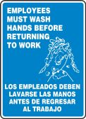 Bilingual Safety Sign: Employees Must Wash Hands Before Returning To Work