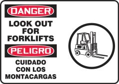 Bilingual OSHA Danger Sign: Look Out For Forklifts
