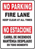 Bilingual Safety Sign: No Parking - Fire Lane - Keep Clear At All Times