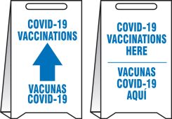 Reversible Fold-Ups® Floor Sign: COVID-19 Vaccinations/Vacunas COVID-19 - COVID-19 Vaccinations Here/Vacunas COVID-19 Aqui