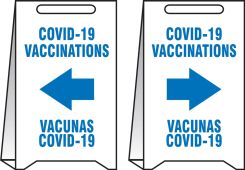 Reversible Fold-Ups® Floor Sign: COVID-19 Vaccinations/Vacunas COVID-19 (left arrow) - COVID-19 Vaccinations/Vacunas COVID-19 (right arrow)
