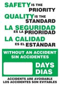Bilingual Digi-Day® Magnetic Faces: Safety Is The Priority - Quality Is The Standard - Without An Accident _ Days - Accidents Are Avoidable