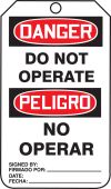 Bilingual OSHA Danger Safety Tag: Do Not Operate