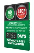 Semi-Custom Digi-Day® Electronic Safety Scoreboards: Green Days Means No Recordable Accidents Red Days For Recent Accident _ Has Worked__ Days