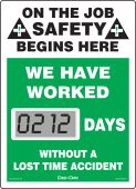 Mini Digi-Day® Electronic Scoreboards: On The Job Safety Begins Here - We Have Worked _ Days Without A Lost Time Accident