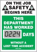 Mini Digi-Day® Electronic Scoreboards: On The Job Safety Begins Here - This Department Has Worked _ Days Without A Lost Time Accident