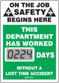 Mini Digi-Day® Electronic Scoreboards: On The Job Safety Begins Here - This Department Has Worked _ Days Without A Lost Time Accident