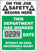 Mini Digi-Day® Electronic Scoreboards: On The Job Safety Begins Here - This Department Has Worked _ Days Without An OSHA Recordable Injury