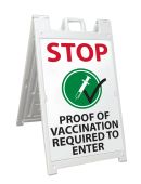 STOP, PROOF OF VACCINATION RED TO ETNER SIGN & STAND