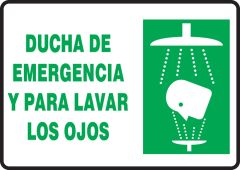 LegendEMERGENCY SHOWER AND EYE WASH/DUCHA DE EMERGENCIA Y Green on White Accuform SBMFSR503XT Dura-Plastic Spanish Bilingual Sign 20 Length x 14 Width x 0.060 Thickness 