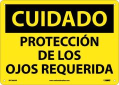 CAUTION EYE PROTECTION REQUIRED SIGN - SPANISH