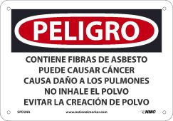CONTAINS ASBESTOS FIBERS MAY CAUSE CANCER AVOID CREATING DUST SIGN - SPANISH