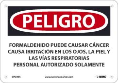 FORMALDEHYDE MAY CAUSE CANCER SIGN - SPANISH