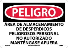 DANGER HAZARDOUS WASTE STORAGE AREA SIGN - SPANISH