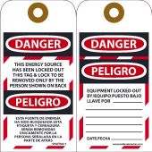 DANGER ENERGY SOURCE HAS BEEN LOCKED OUT BILINGUAL TAG