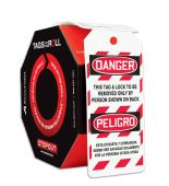 Bilingual OSHA Danger Tags By-The-Roll: This Tag & Lock To Be Removed Only By Person Shown On Back