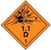 TDG Placard: Hazard Class 1 - Explosives & Blasting Agents (1.1D)