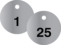 101 to 125 Series Pack of 25 1.5 x 1.5 1 2 Diameter 1.5 x 1.5 Accuform TES209 Perma-Black Stainless Steel Numbered Tag Black on Stainless Steel 1 2 Diameter 