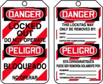 Spanish (Mexican) Bilingual OSHA Danger Safety Tag: Locked Out - Do Not Operate