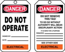 OSHA Danger Safety Tag: Do Not Operate - Electrical (Color-Coded Department)
