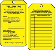 Scaffold Status Safety Tag: Yellow Tag