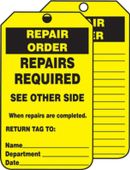Jumbo Record Status Safety Tag: Repair Order- Repairs Required