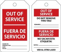 Spanish Bilingual Lockout Tag: Out Of Service