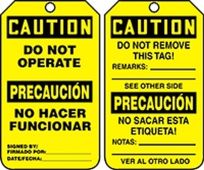 Bilingual OSHA Caution Lockout Tag: Do Not Operate