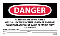 DANGER CONTAINS ASBESTOS FIBERS HAZARD WARNING LABEL