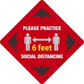 SOCIAL DISTANCING WALK ON FLOOR SIGN, RED
