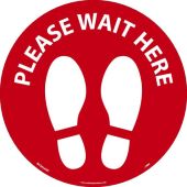 PLEASE WAIT HERE FOOT PRINT FLOOR SIGN
