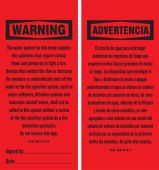 OSHA Warning Safety Tag: Do Not Reduce Water Flow Pressure (California R313.3.7)